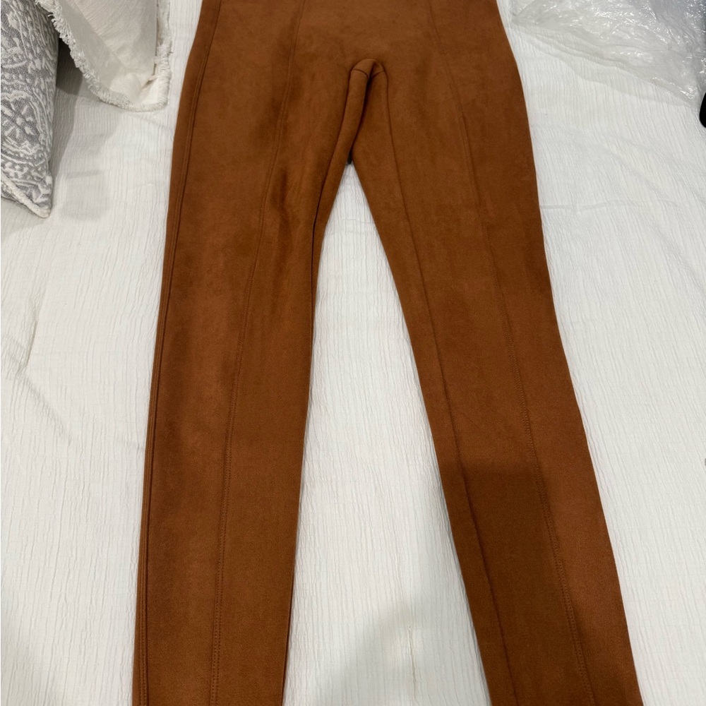 SPANX Brown Leggings with Suede Texture